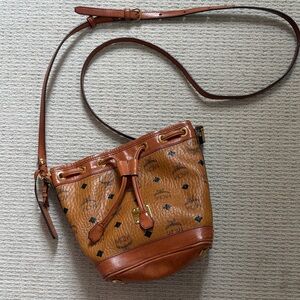 Vintage MCM Brown Leather Small Bucket Shoulder Bag
